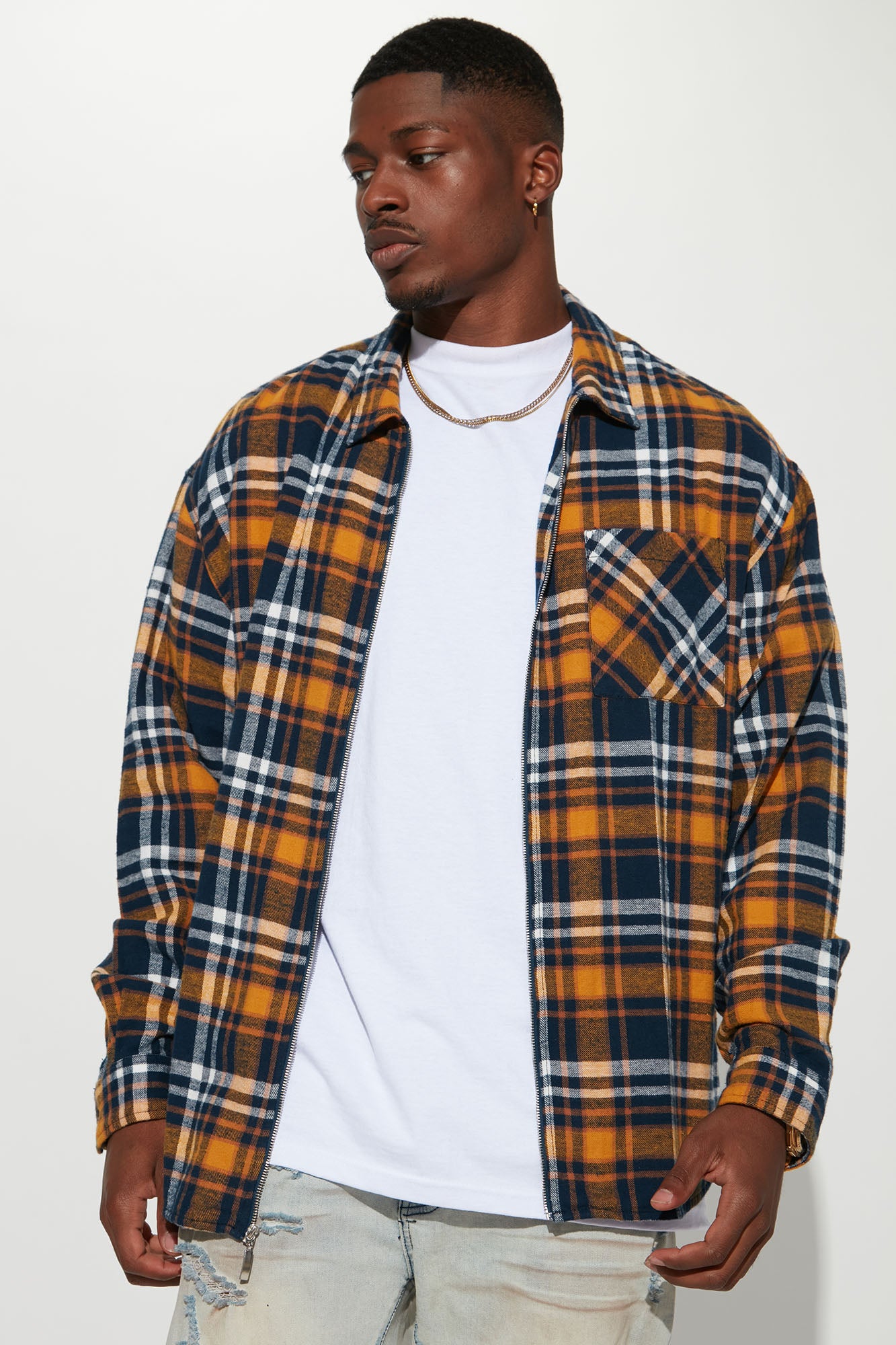 September Long Sleeve Zipper Flannel Shirt Yellow combo