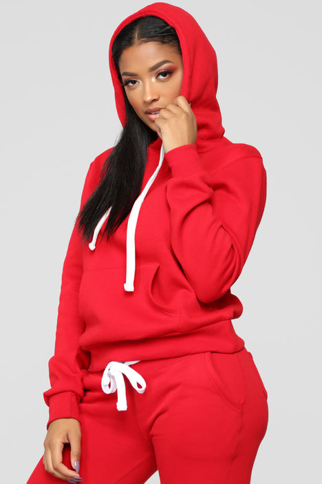 Relaxed Vibe Solid Hoodie Red