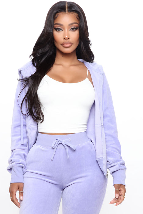 Light purple velvet tracksuit shop