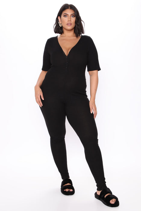 Fast Love Henley Jumpsuit Black