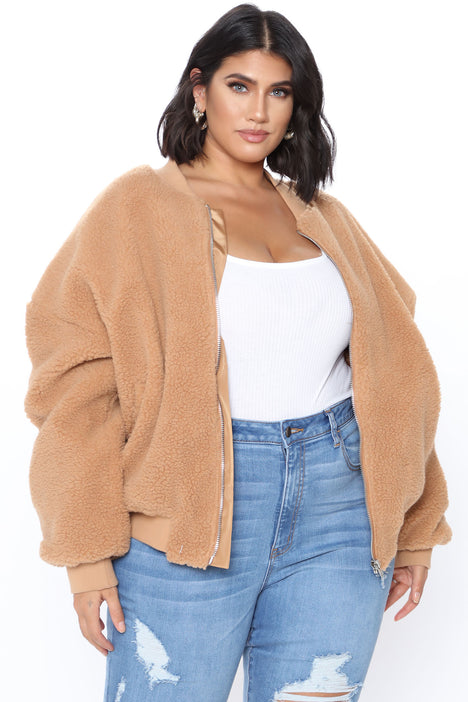 Catch Me In The Cold Fuzzy Bomber Jacket Mocha Fashion Nova