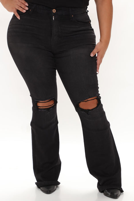 Black distressed bootcut jeans discount