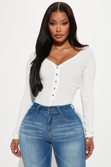 Ribbed shop henley bodysuit