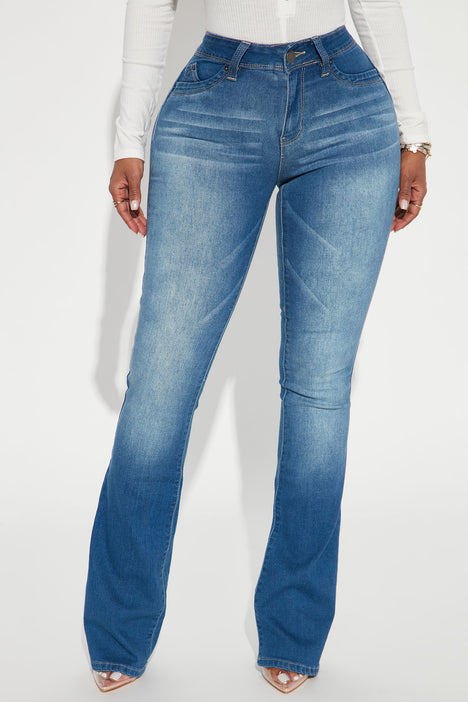 Effortless Pull On Flare Jeans - Medium Blue Wash, Fashion Nova, Jeans