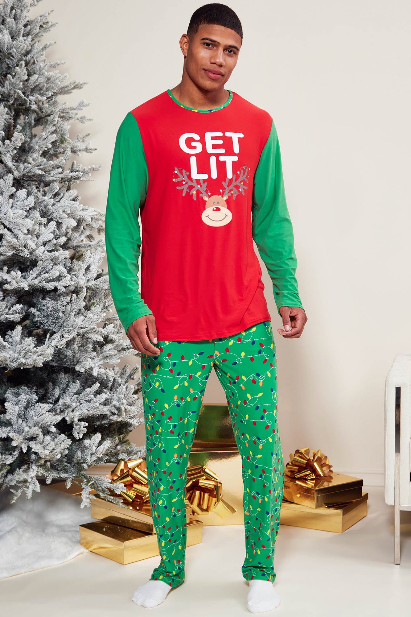 Let s Get Lit Together Holiday PJ Set Green combo Fashion Nova