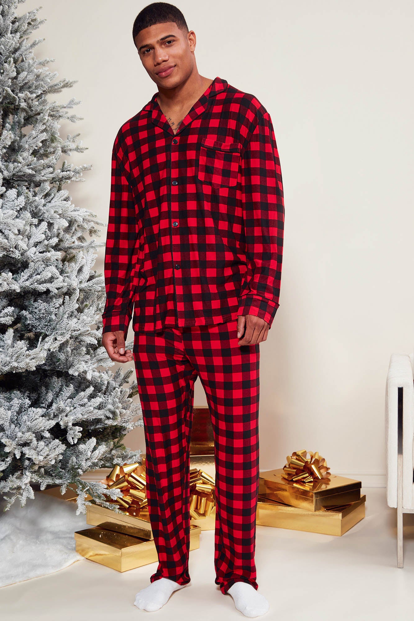 Warm And Cozy By The Fireplace Holiday PJ Set - Red/Black, Fashion Nova,  Mens Sleepwear
