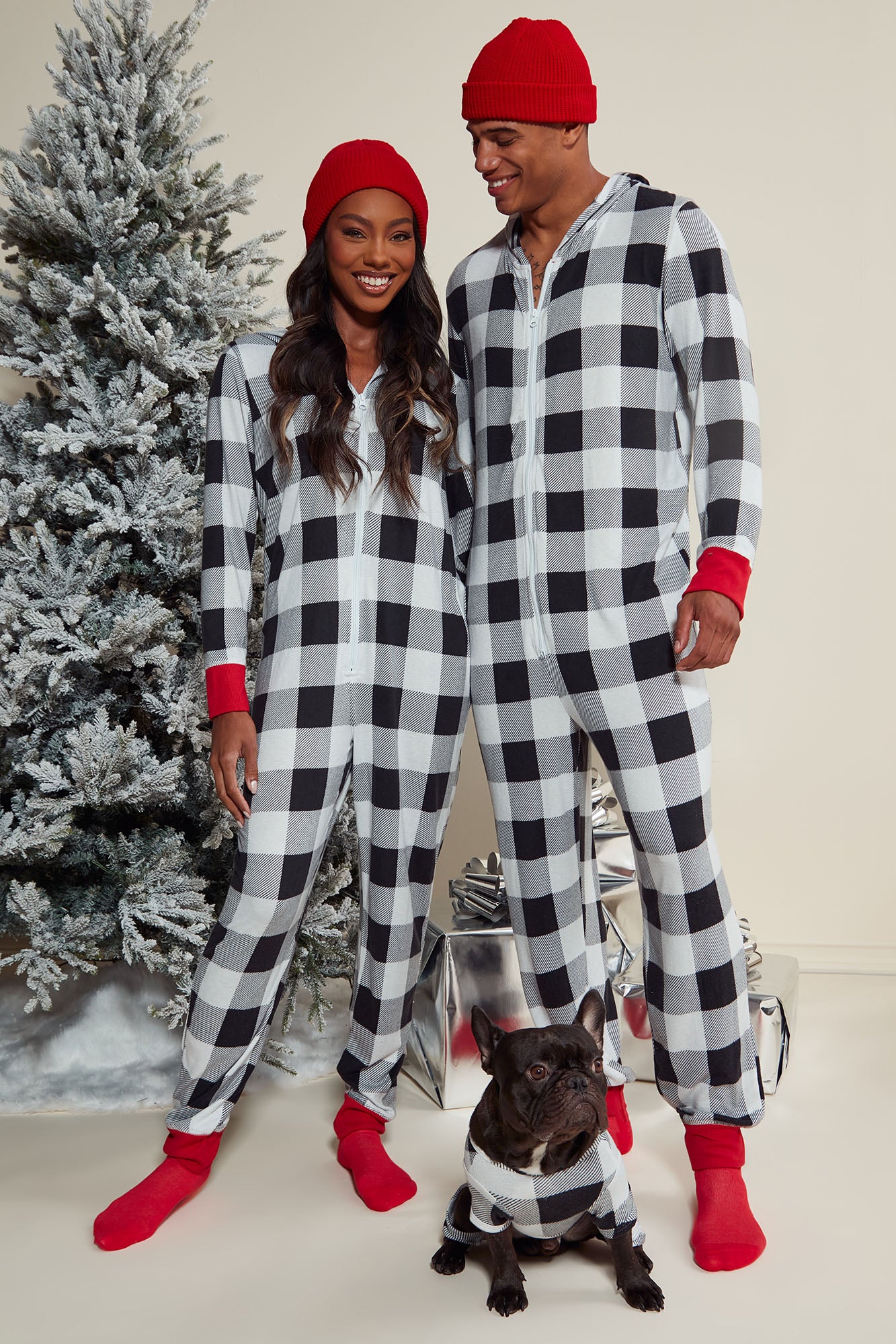 Snow Ball Fight Holiday PJ Jumpsuit Onesie Black White Fashion