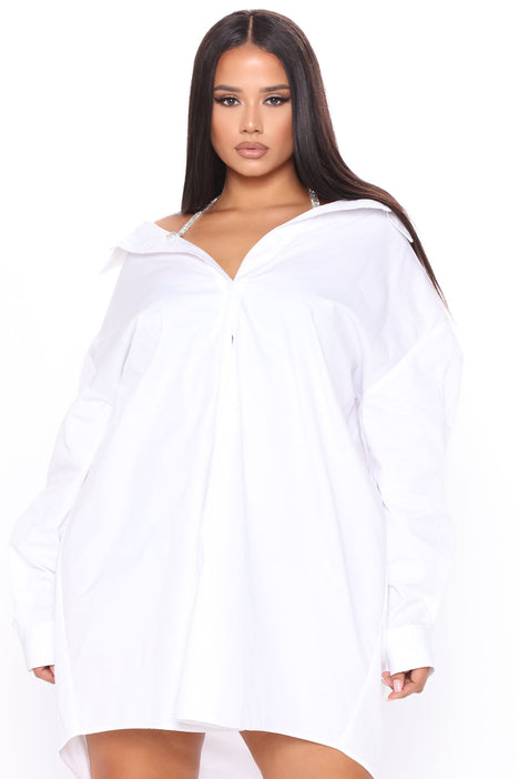 Professional Shine Shirt Dress White Fashion Nova Dresses