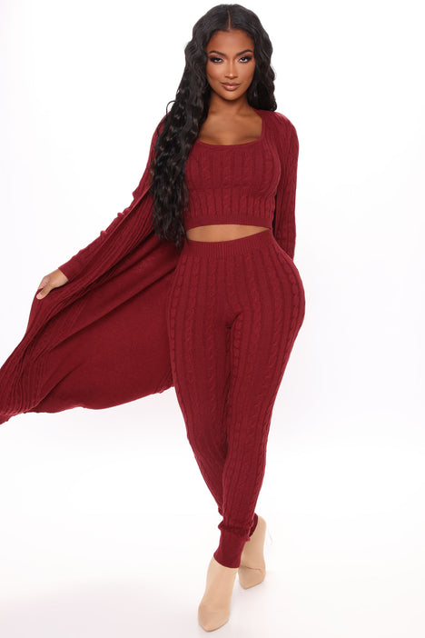 The Best You Had 3 Piece Sweater Legging Set Burgundy Fashion