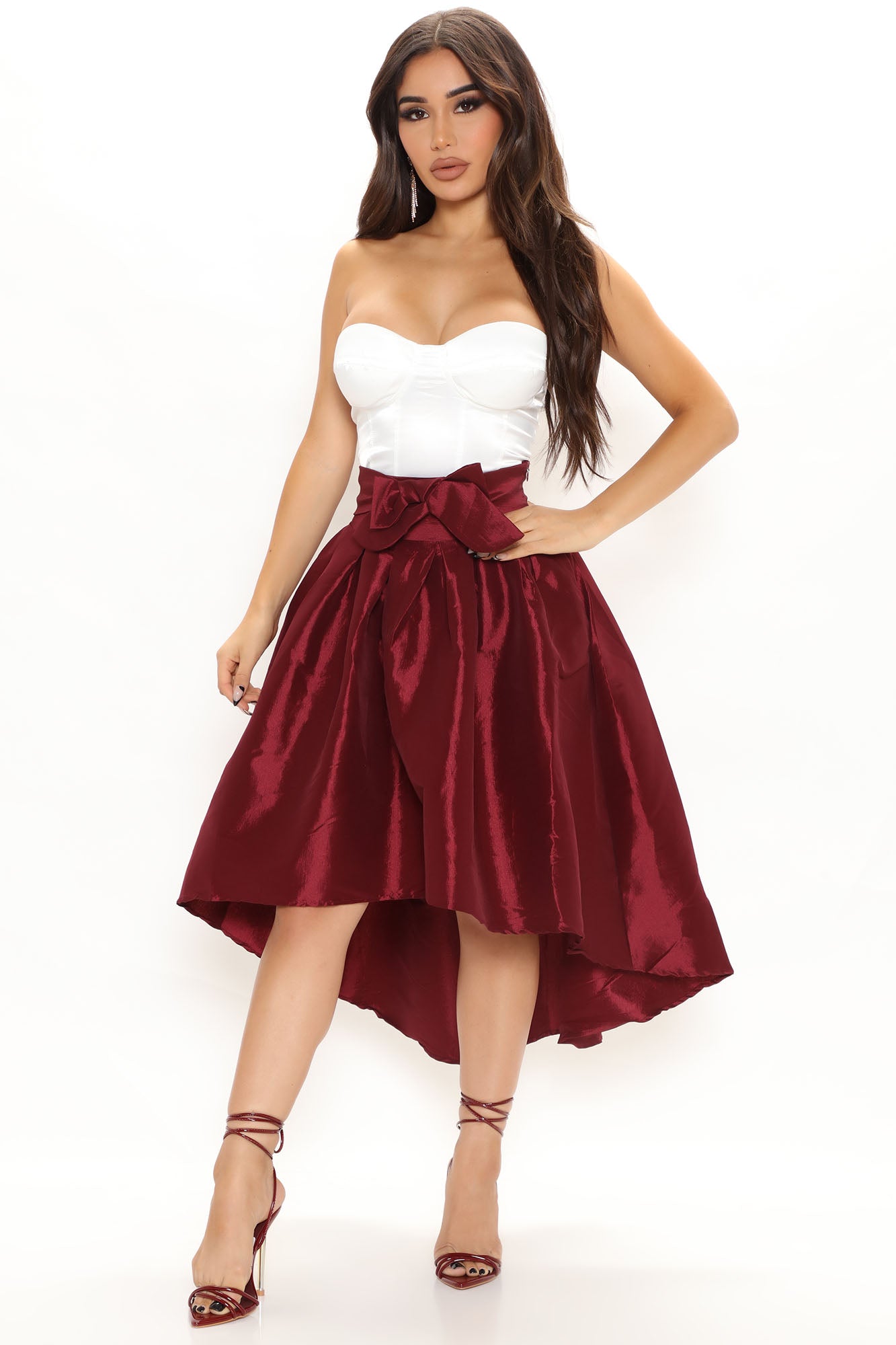 Special Affair High Low Midi Skirt Burgundy Fashion Nova