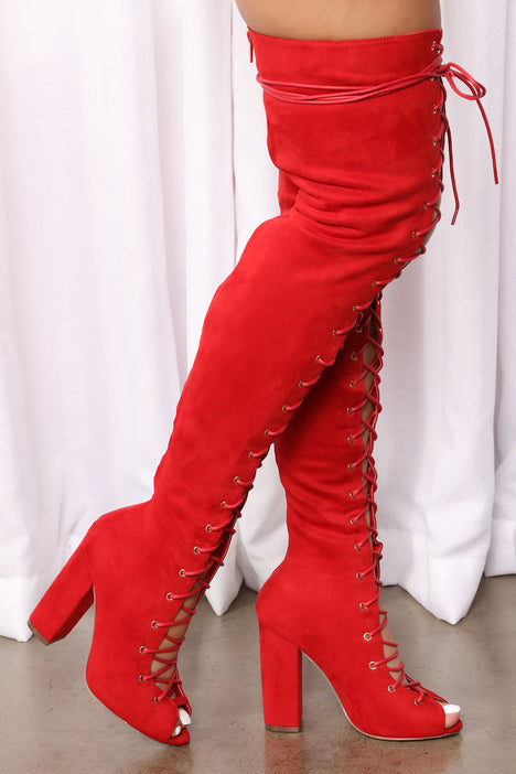 Women's Make A Move Knee High Boots in Black/Red Size 10 by Fashion Nova