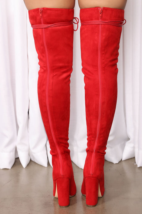 Red knee online high boots