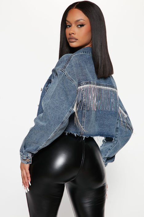 Denim jacket outlet with glitter