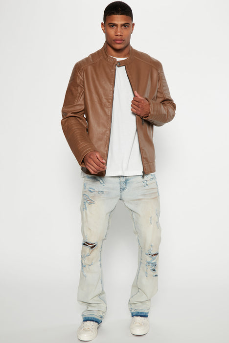 Tan faux on sale leather jacket mens