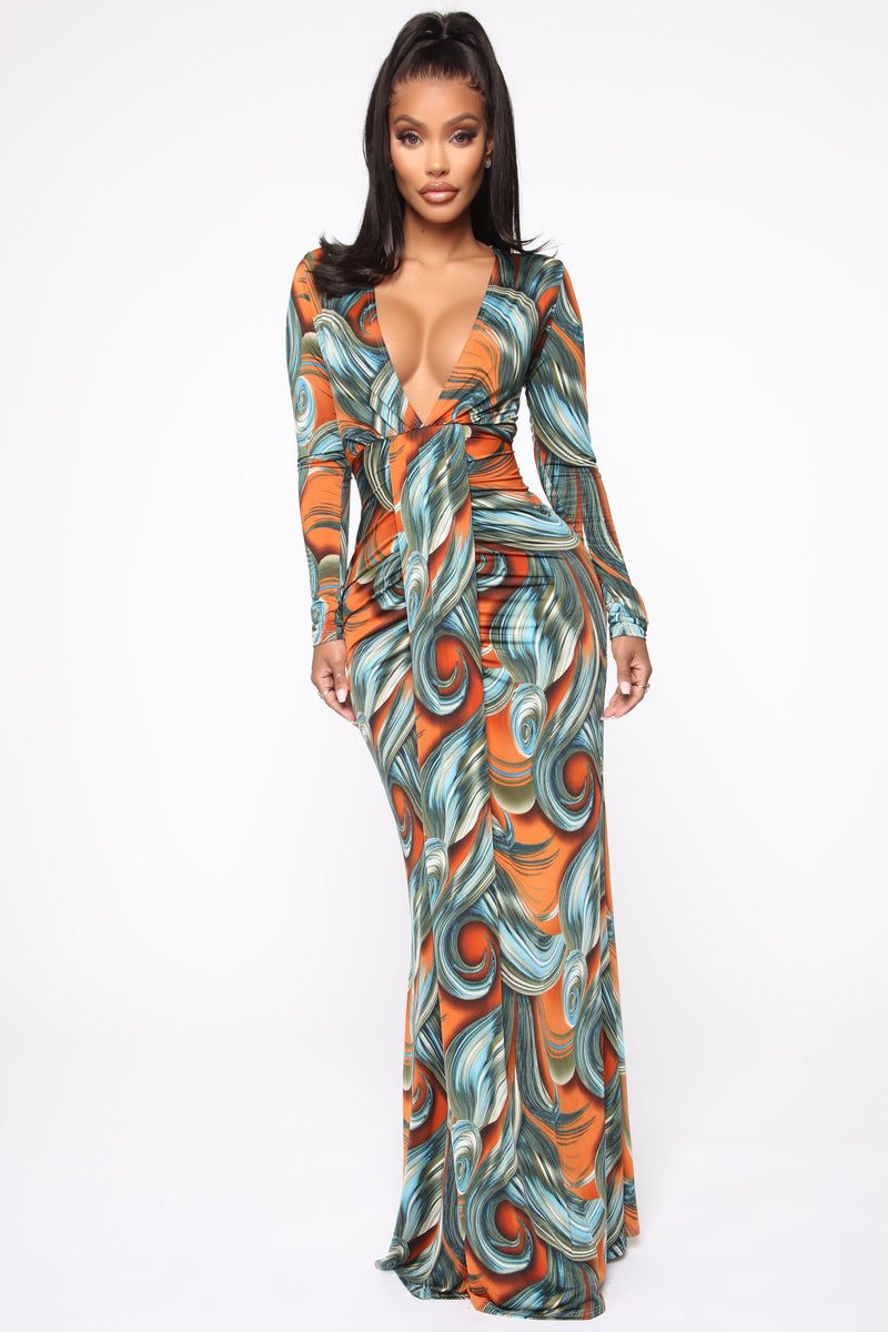 Dream Wave Maxi Dress - Orange/combo | Fashion Nova, Dresses | Fashion Nova