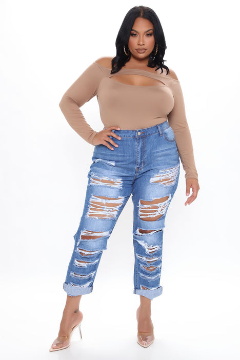 No Sensor Distressed Denim Jeans Medium Blue Wash Fashion Nova