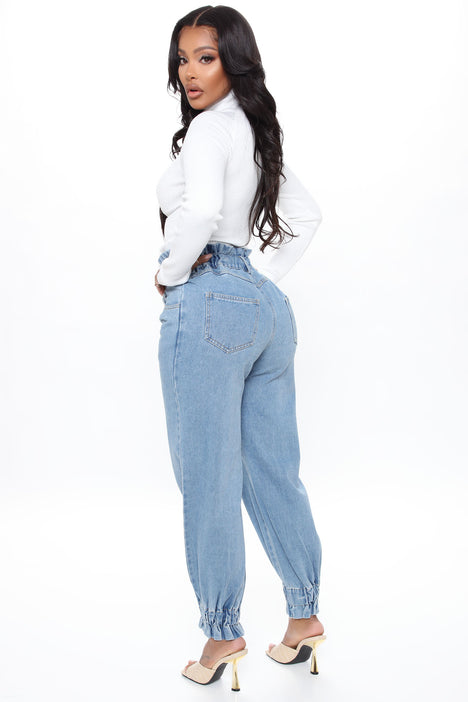 Paperbag denim joggers deals