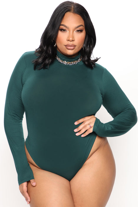 Pamela Turtle Neck Long Sleeve Bodysuit Hunter Fashion Nova