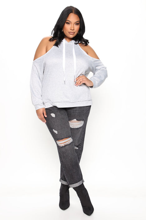 Sleeve Some Room Cold Shoulder Hoodie Heather Grey