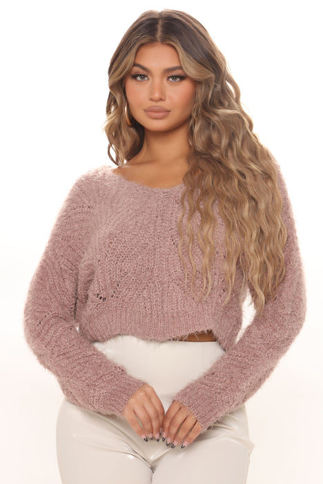 In A Daydream Cropped Fuzzy Sweater Mauve