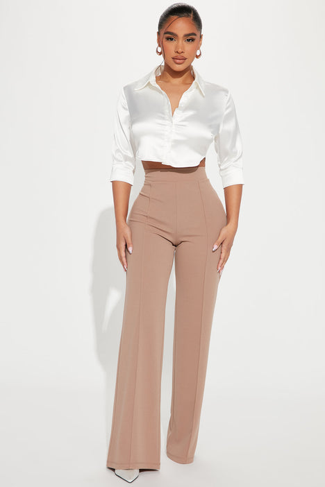 Petite Victoria High Waisted Dress Pants - Taupe