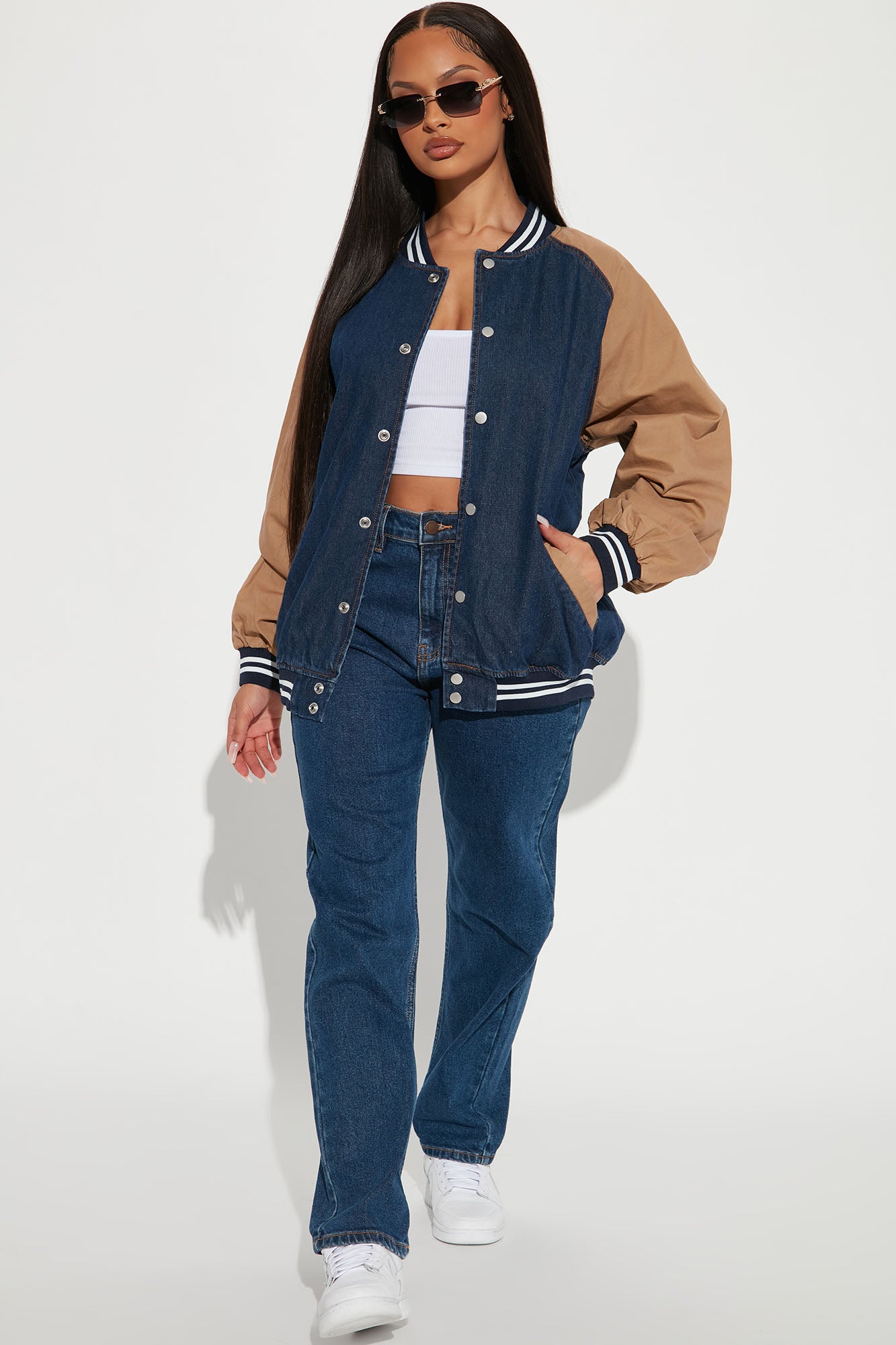 Denim bomber jacket outfit online