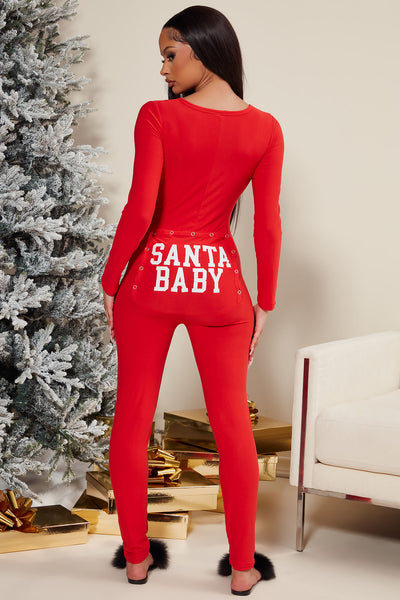 Oh Santa Baby PJ Jumpsuit Onesie Red Fashion Nova Lingerie
