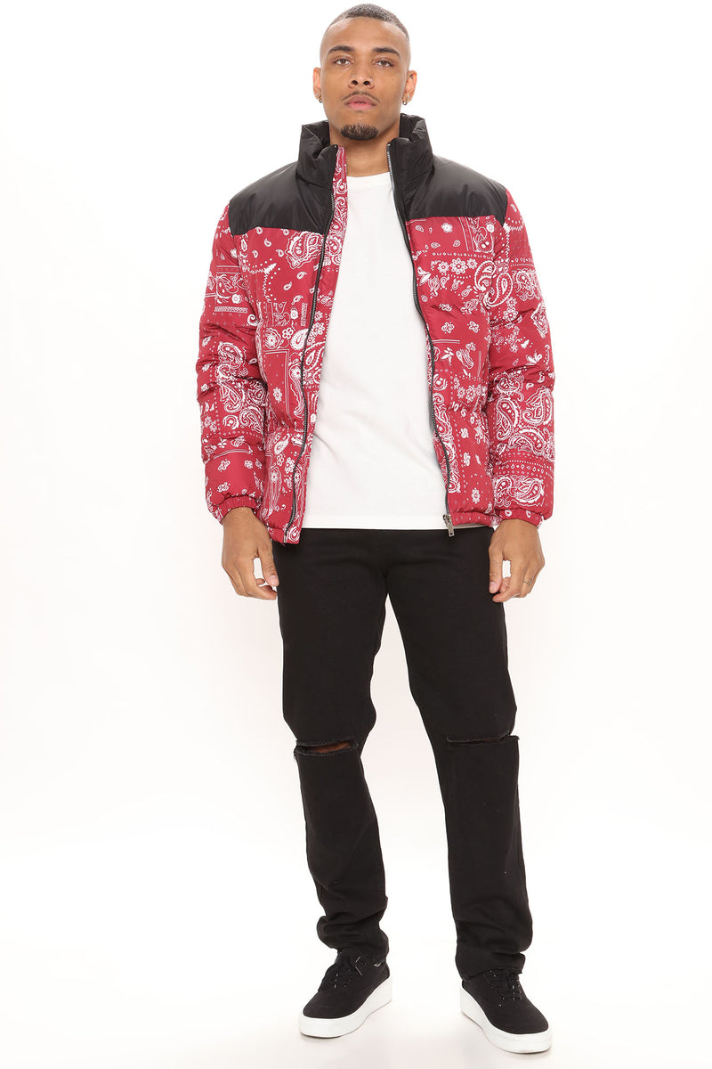 Paisley Puffer Jacket - Red | Fashion Nova, Mens Jackets | Fashion Nova