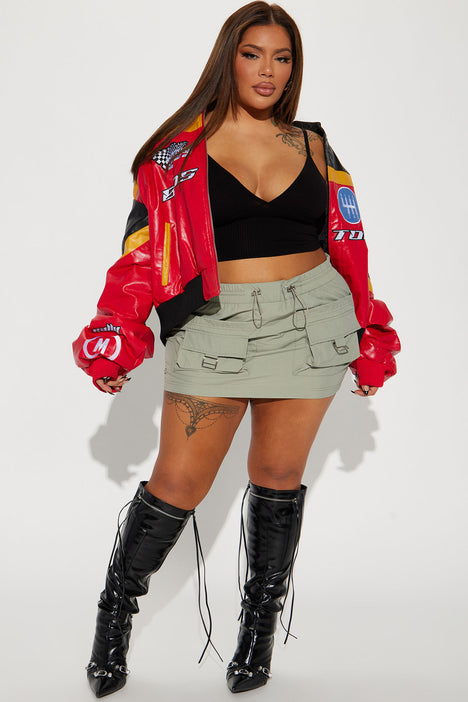Still Got It Nylon Micro Mini Cargo Skirt Sage