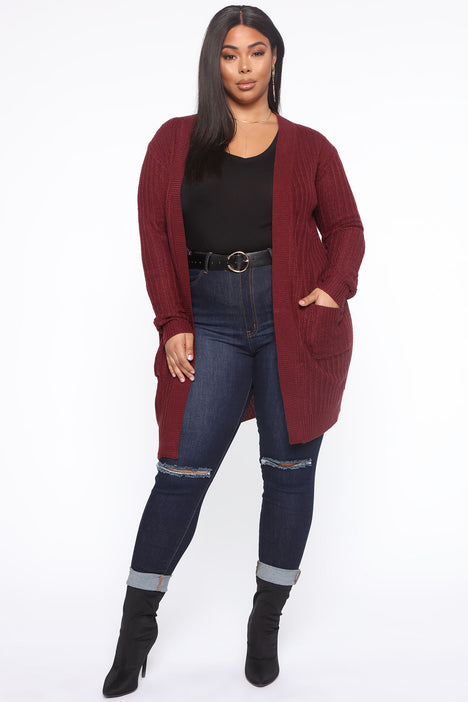 Plus size maroon cardigan sale