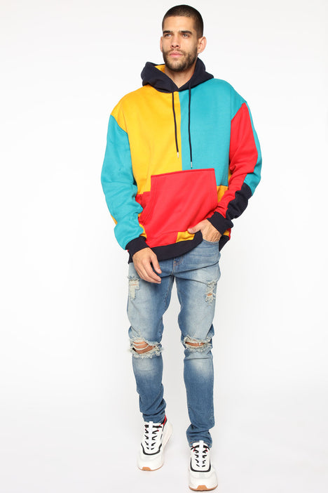 Neon color block hoodie clearance