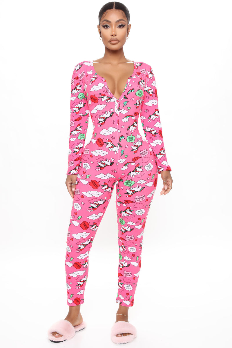 Miss Holiday Unicorn PJ Jumpsuit Onesie - Pink/combo | Fashion Nova ...