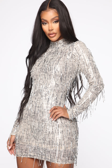 Fashion nova silver dress deals