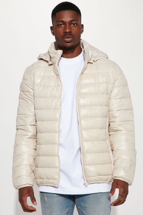 Tan puffer jacket best sale men
