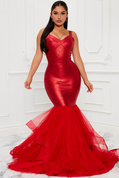 Red mermaid style dress sales