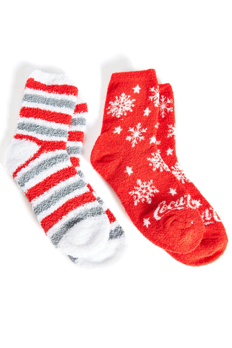 Coca Cola 2 Pack Fuzzy Socks - Red/combo | Fashion Nova, Accessories ...