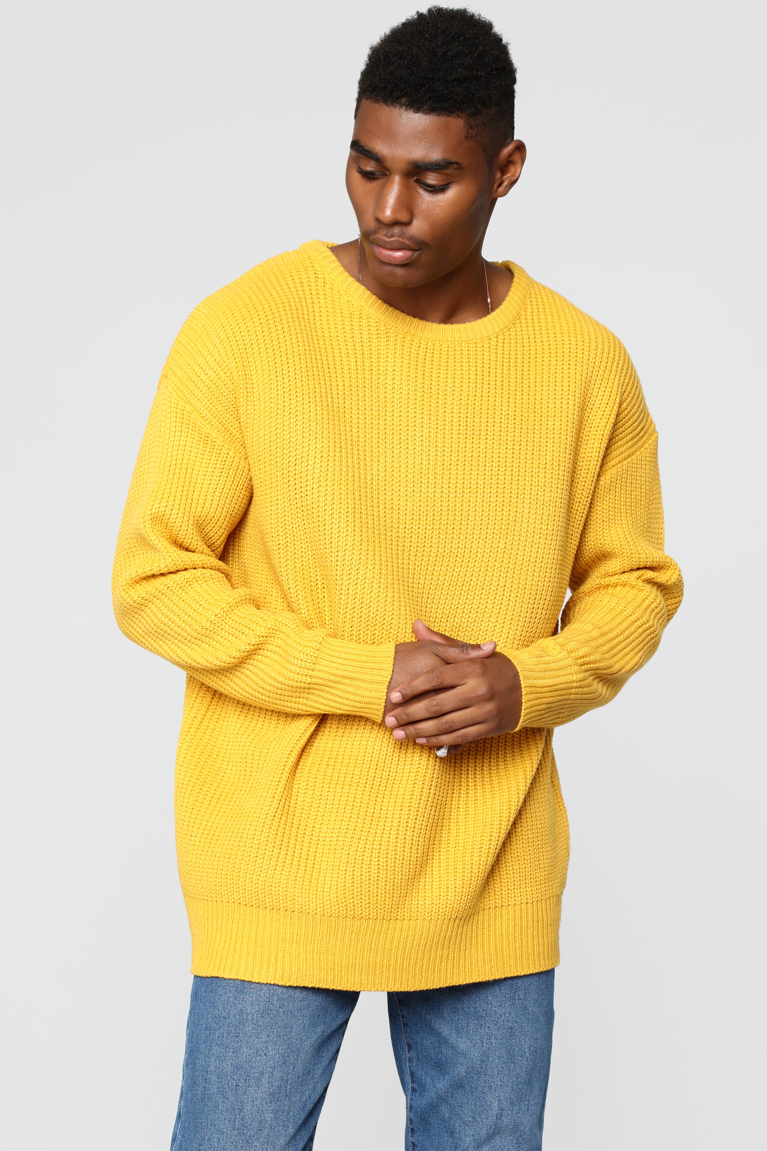 Cole Crew Neck Sweater Mustard Fashion Nova Mens Sweaters