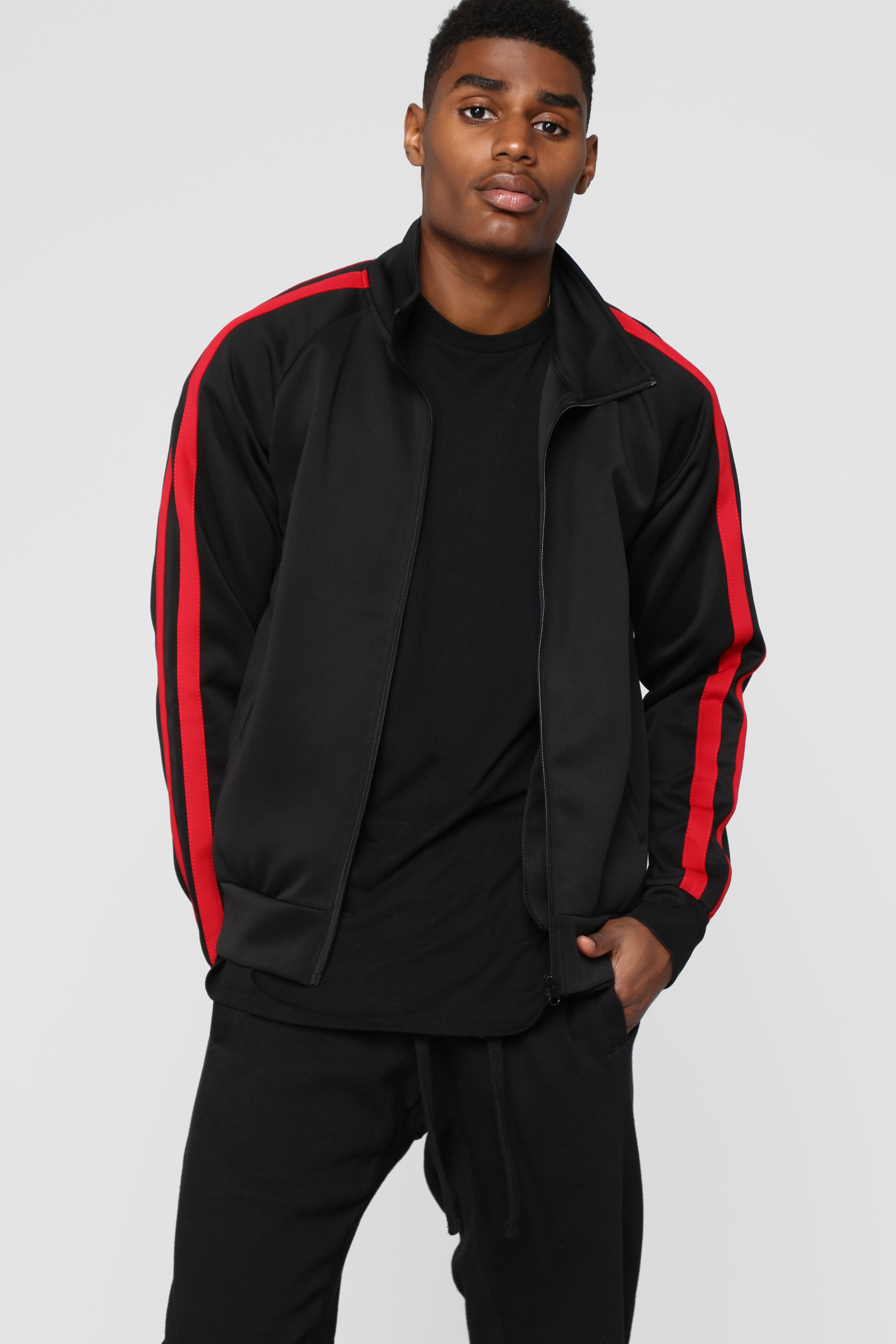Post Track Jacket Black Red