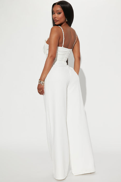 Felicia Embellished Bow Jumpsuit White Fashion Nova Jumpsuits