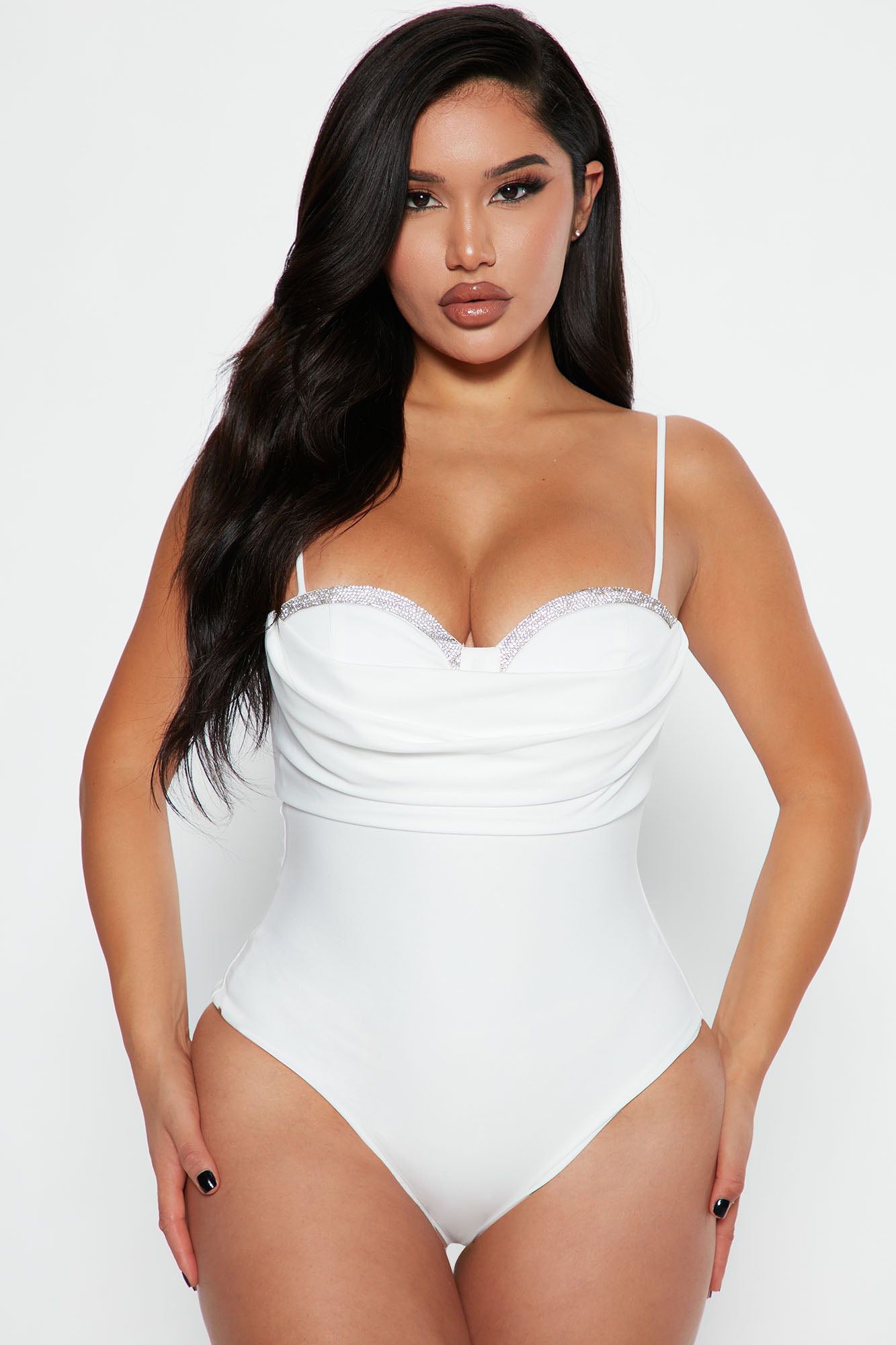 Electric Shine Rhinestone Bodysuit White