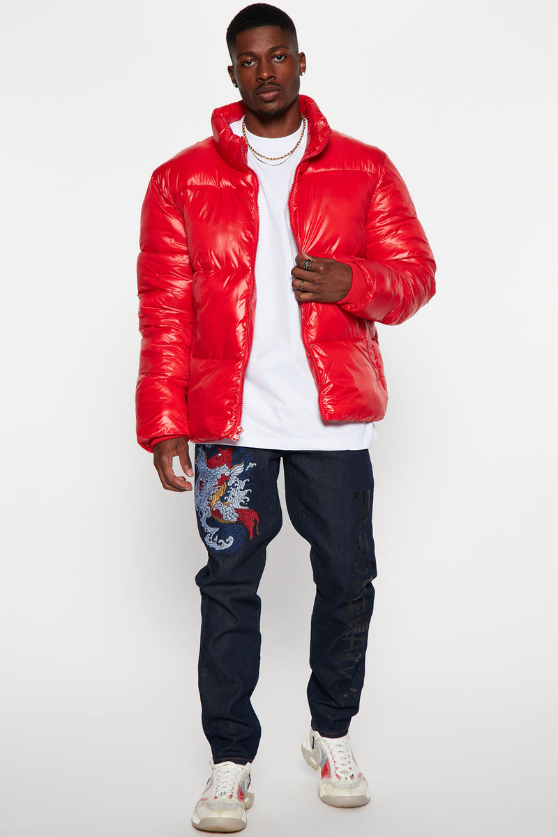 High Collar Gloss Puffer Jacket - Red | Fashion Nova, Mens Jackets ...