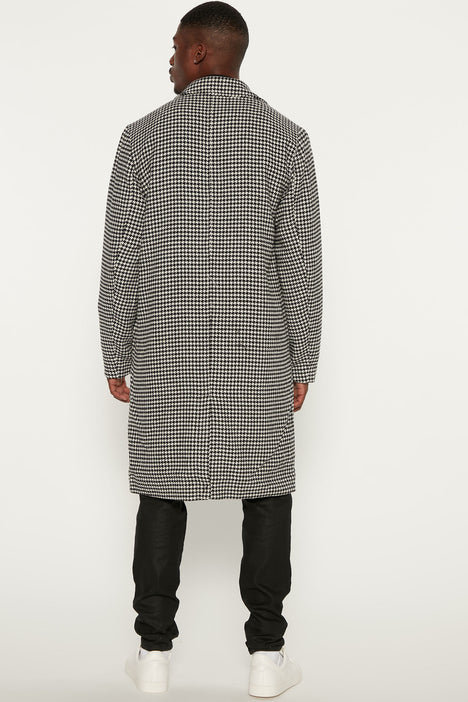 Long black and white coat on sale