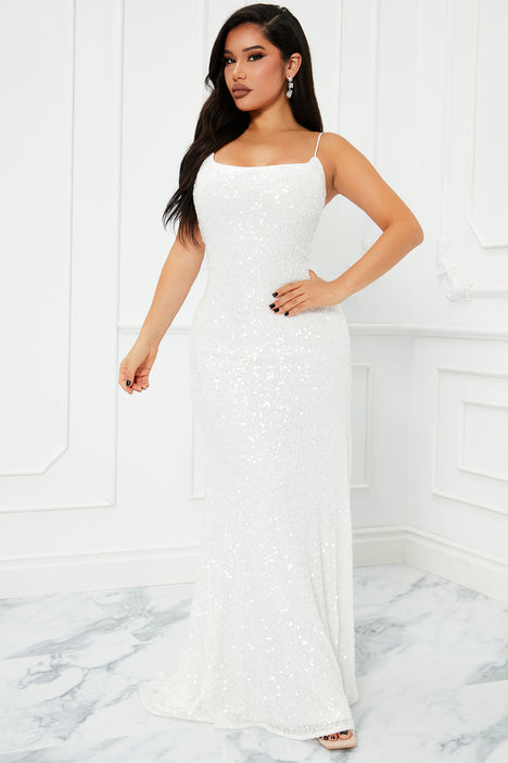 Fashion nova white long dress clearance