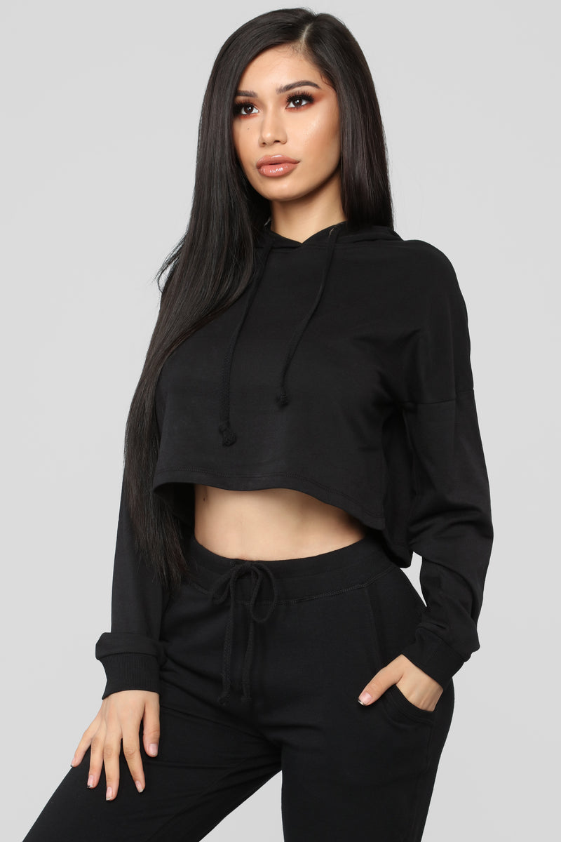 Latest And Greatest French Terry Crop Hoodie - Black | Fashion Nova ...