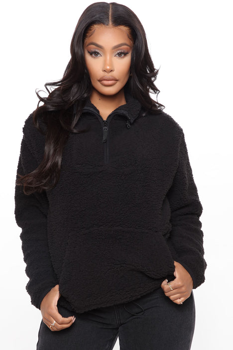 Black sherpa pullover women's clearance