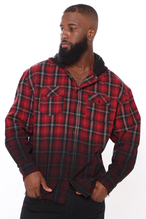 Mens hooded flannel shirt on sale