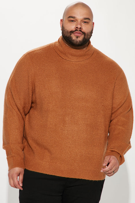 Simply Ribbed Cozy Turtleneck Sweater - Cognac