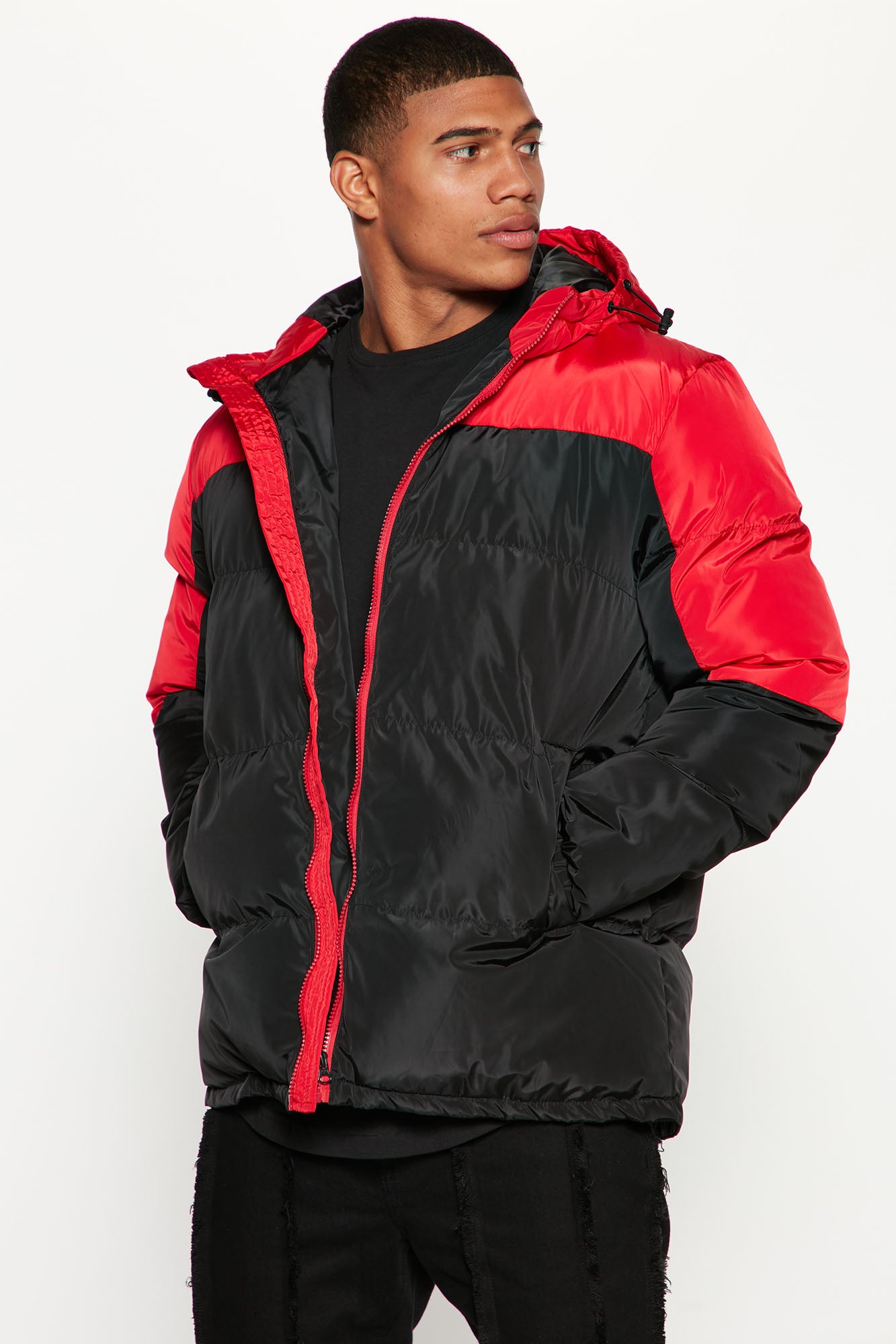 Colorblock puffer jacket best sale