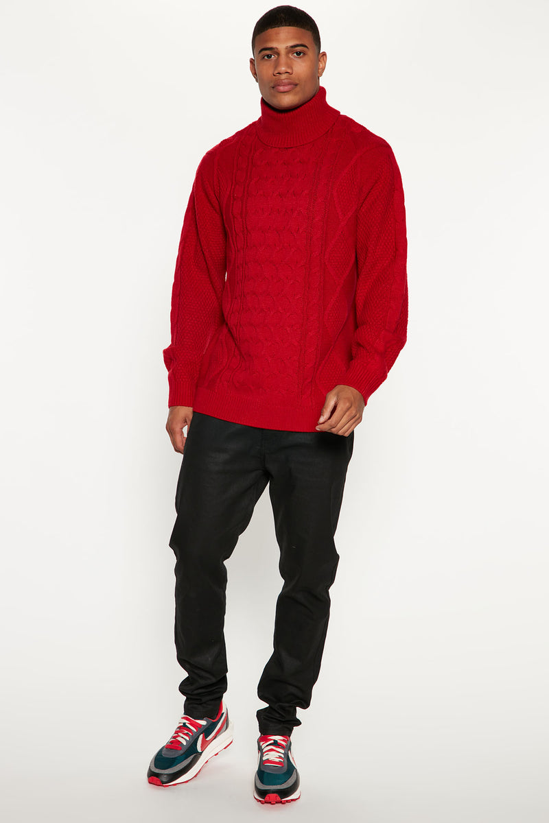 Miguel Cable Knit Turtleneck Sweater - Red | Fashion Nova, Mens ...