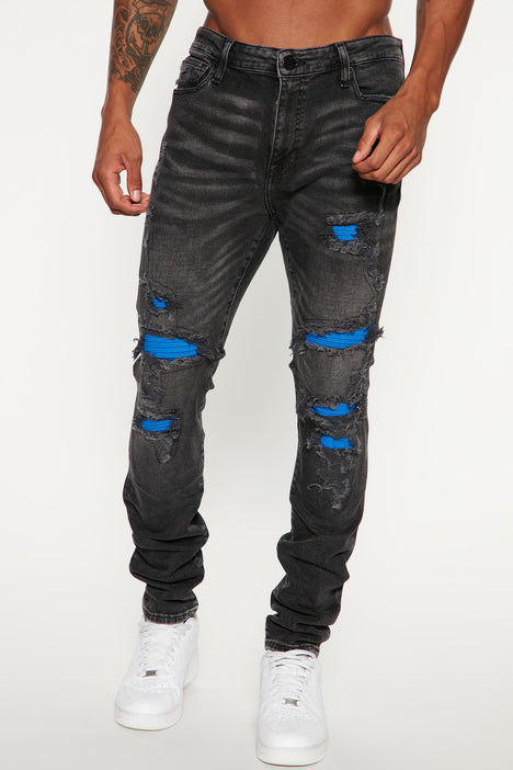 Repaired Stacked Skinny Jeans - Black